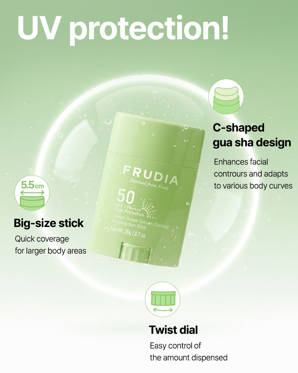 FRUDIA - Protector Solar en barra acabado mate control de la sebo